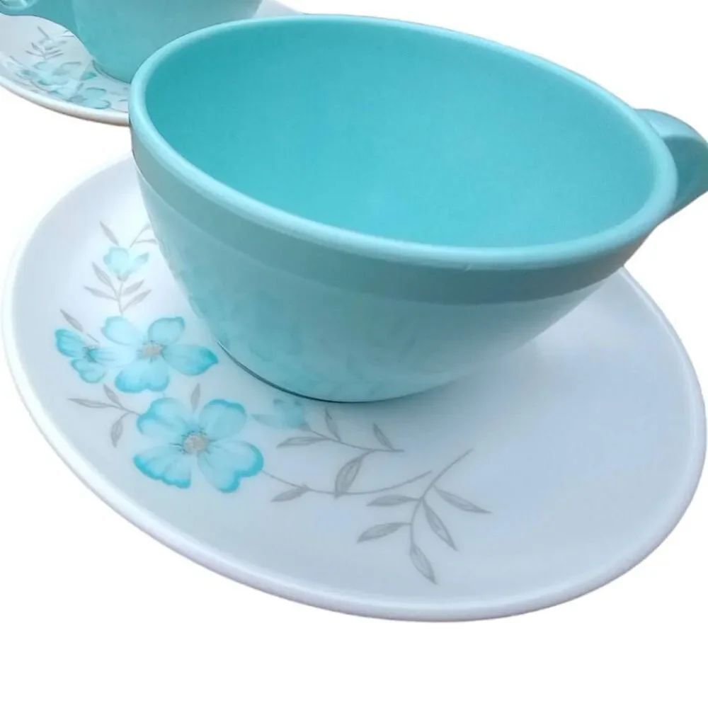 Vintage Windsor melmac, set of four with creamer and sugar dishes. Robin blue vi - Picture 2 of 7